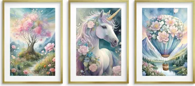 Produktbild von Pastell Poster für die Wand im Kinderzimmer Einhornbaum 3x 30x40