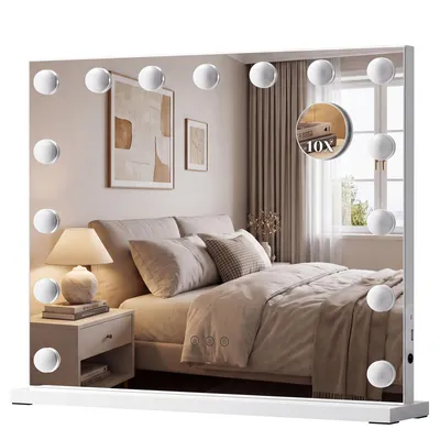 Produktbild von LED Schminkspiegel 58x48cm Rechteckig, 3 Lichtfarben Hollywood Spiegel mit Touch und 15 Glühbirnen,Dimmbar Make up Spiegel,energiesparend Tischspiegel