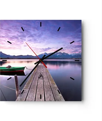 Produktbild von Wanduhr - Quadrat - Glasuhr - See Berge Wasser - 40x40cm - Schleichendes Uhrwerk - Lautlos - zum Aufhängen bereit - Dekoration Modern - Wanddekoration aus Glas - C3AC40x40-3671