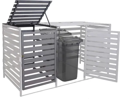 Immagine prodotto di XL 1 cestino/2 cestini per rifiuti HWC-H62, contenitore per rifiuti, 114x67x97cm legno massiccio ~ grigio chiaro