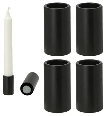 Obrázok produktu pre Novaliv 4x magnetický svietnik 2,8 x 7,5 cm ČIERNY Sviečkový stojan Dekorácia do obývačky Držiak na sviečky Tyčové sviečky Magnetické stolové sviečky Vianočná výzdoba stola Adventný veniec Držiak na sviečky