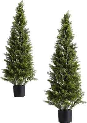 Zdjęcie produktu dla SucceBuy Sztuczne topiary cedrowe w zestawie 2, 1219 mm, sztuczne rośliny do dekoracji, łatwy montaż, odpowiednie na werandę, taras, ogród, balkon, do wnętrz, na podwórko i do biura