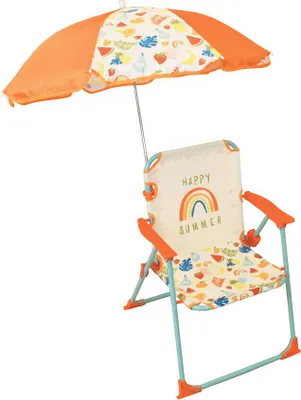 Produktbild von FUN HOUSE Fruity's Klappbarer Campingstuhl mit Sonnenschirm - H.38,5 x B.38,5 x T.37,5 cm + Sonnenschirm ø 65 cm - Für Kinder