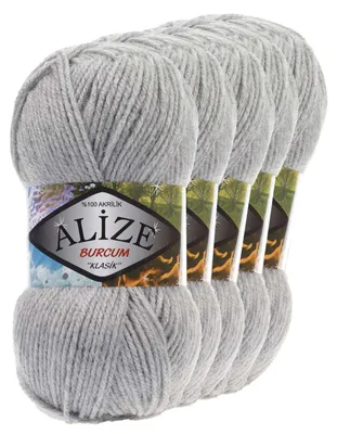 5 x 100g Strickgarn ALIZE BURCUM, 100% Polyacryl, 21 grey melange