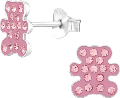 Produktbild von Ohrringe Ohrstecker 925 Sterling Silber Teddybär mit Kristallen Farbe - Pink