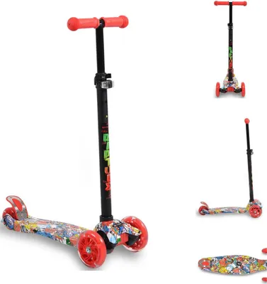 Produktbild von Byox Kinderroller Scooter Rapture aus Alu, Wassertransferdruck, PolyurethanLeuchträder rot