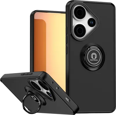 Obrázek produktu pro Pouzdro pro Xiaomi Poco F6/Redmi Turbo 3 matné průsvitné TPU pouzdro s prstencovým držákem a stojánkem Černý