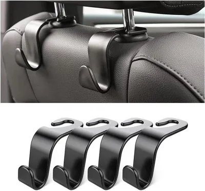 Produktbild von Haken voor Achterbank Hoofdsteun - 4-Pack - Zwart - für Handtaschen, Kleidung und Einkaufstaschen