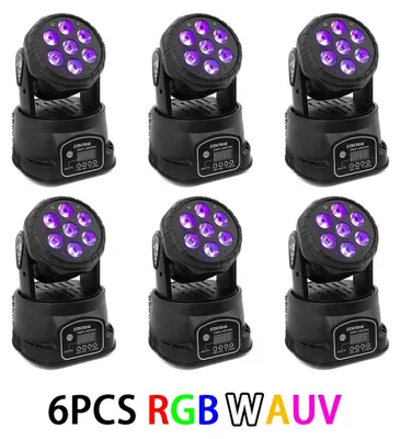 Produktbild von LED Bühnenbeleuchtung - Moving Head Wash 6er Set - 7x18W RGBWA+UV - DMX512 Steuerung - 100–240V - Für DJ Disco und Bühne