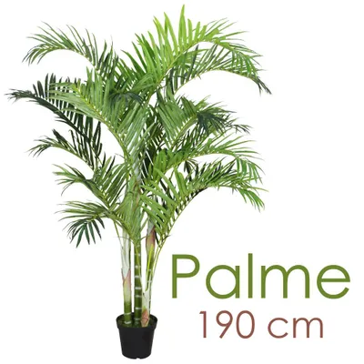 Produktbild von Künstliche Palme groß Kunstpalme Kunstpflanze Palme künstlich wie echt Plastikpflanze Arekapalme 190 cm hoch Balkon Dekoration Deko Decovego