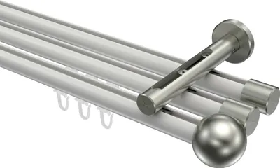 Produktbild von Interdeco Innenlaufstange / Gardinenstange mit Innenlauf Weiß / Edelstahl-Optik, Typ Siteno Luino (Kugel), 20 mm Ø 3-läufig, 180 cm