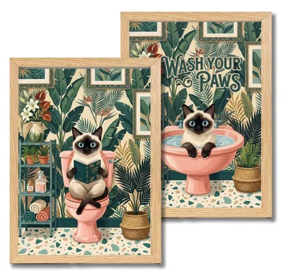 2 lustige Bad-Poster, Katzen, 20x30 cm, ohne Rahmen