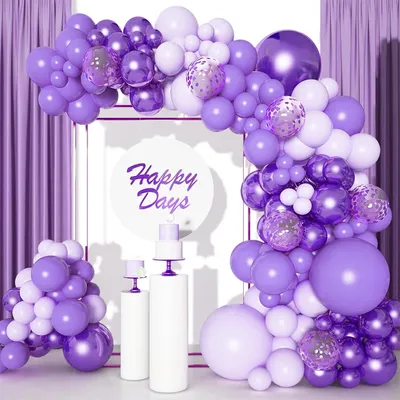 Immagine prodotto di Set di archi per palloncini, composto da 106 pezzi, nei colori lilla e metallizzato, con coriandoli, ideale per feste e celebrazioni