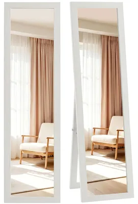 Productafbeelding van Staande spiegel, grote spiegel met standaard, vrijstaande wandspiegel, 37 x 157 cm, wit