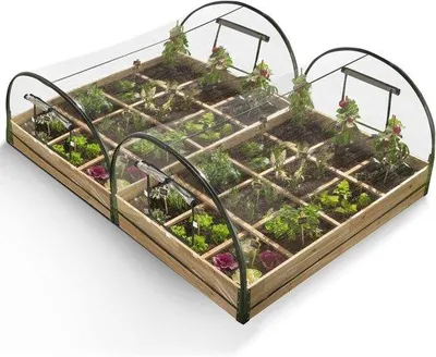 Produktbild von Gemüsebeet Set mit 2 quadratischen Beeten - 1,15 x 0,80 m, 12 Fächer, Abdeckungen
