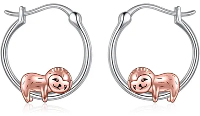 Produktbild von Creolen Ohrringe 925 Sterling Silber Französische Bulldogge/Schwarze Katze/Faultier Schmuck Damen Mädchen 16mm