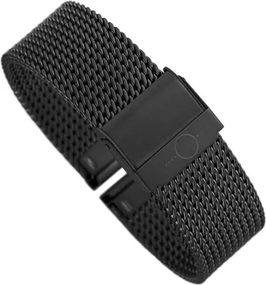 Produktbild von Minott Uhrenarmband Milanaise Edelstahl glänzend schwarz, Stegbreite:18mm
