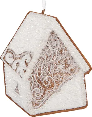 Produktbild von Clayre & Eef Weihnachtsanhänger Lebkuchenhaus 9x1x10 cm Weiß Kunststoff