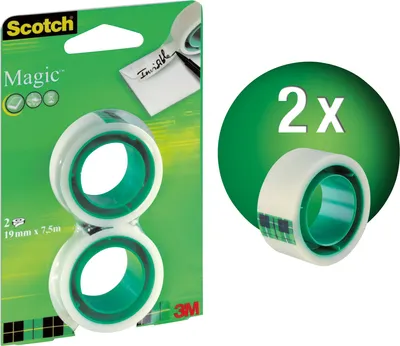 Imagen del producto de Cinta adhesiva Scotch Magic 8-1975R2, 19 mm x 75 m, transparente, paquete de 2 unidades