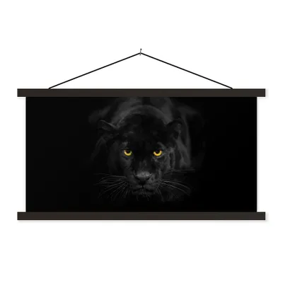 Produktbild von MuchoWow® Textilposter Leopard - Augen - Schwarz 90x45 cm mit schwarzem Rahmen - Klemmleisten