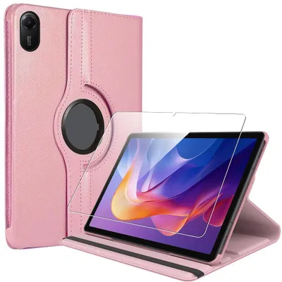 Image de Coque + Verre Trempé pour Xiaomi Redmi Pad 2, Protection Antichoc avec Support Rotatif - Rose