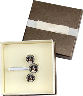 Produktbild von Berner Sennenhund, Dürrbächler, Bouvier bernois Ärmelknöpfe und Krawatte mit Ihrem Foto, Anzugaccessoire, Herrenschmuck der Marke Art-Dog