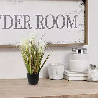 Produktbild von Ibenzoa® Künstliches Pampasgras mit naturgetreuen Halmen – elegante Dekopflanze in schwarzem Topf für Wohnzimmer, Bad & Büro, pflegeleicht