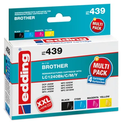Immagine prodotto di edding 18-439 edding EDD-439 cartucce per stampanti nero, ciano, magenta, giallo compatibili con brother LC-1240BK/C/M/Y, set di 4 cartucce