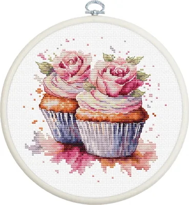 Produktbild von Luca-S Kreuzstich Stickpackung mit Stickrahmen "Die Cupcakes", Zählmuster, 12x12cm