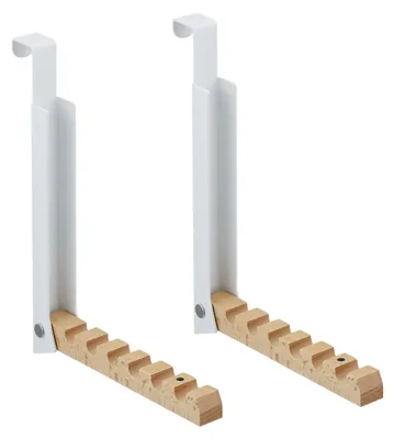 Produktbild von Relaxdays Türgarderobe klappbar 2x, zum Einhängen, Türhaken für 6 Kleiderbügel, Metall & Holz, für 2 cm Türfalz, weiß