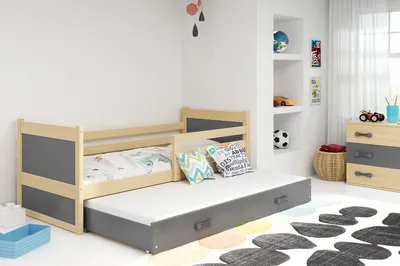 Obrázok produktu pre Detská posteľ s nadstavcom a matracmi 80x190 FERGUS - borovica / grafit