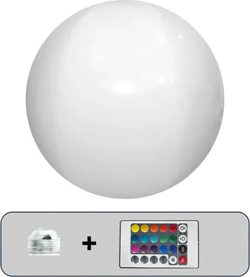 Weißer aufblasbarer Wasserball mit separatem LED-Lichtmodul und einer mehrfarbigen Fernbedienung