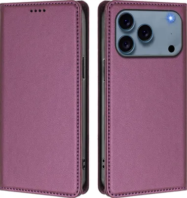Obrázek produktu pro Kožené pouzdro pro iPhone 18 Pro Max, magnetické flipové pouzdro zPolyuretankůže se stojánkem Fialová
