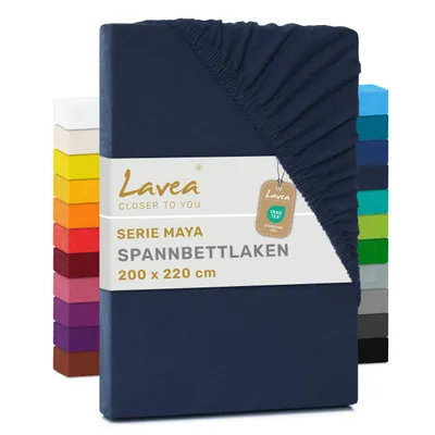 Zdjęcie produktu dla Lavea® Pościel na materac z gumką, 200x220 cm, wzór Maya, 100% bawełna, przeznaczona do łóżek z materacem sprężynowym, łóżek wodnych, oddychająca, pasuje do materacy o grubości do 35 cm - kolor Galaxy Blue (niebieski)
