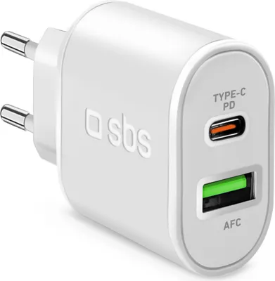 Immagine prodotto di Sbs Tetrpd20W Caricatore Usb-A Usb-C da 20 W con Power Delivery - Bianco