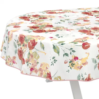 Wachstuchtischdecke abwaschbar mit Mohnblumendekor 140 x 160 cm oval Bandkante, Hauptbild