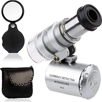 Produktbild von KINGMAS Mini 60X LED Mikroskop, Taschenmikroskop Lupe Mikroskop für Juwelier Einstellbare mit UV-Licht 10x Taschenlupe