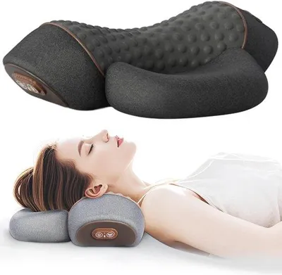 Imagen del producto de Almohadilla de masaje 3 en 1 para cuello y espalda con función de calor - Almohadilla de masaje mejorada con calor - Almohadilla cervical para dormir - Masaje profundo de tejidos - Almohadilla de masaje de cuero
