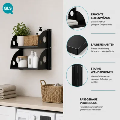 Imagen del producto de Conjunto de estanterías de pared QLS, con 2 estantes de 40x25 cm, fabricadas en acero, para garaje o sótano. Modelo: 11498, Imagen generada por IA