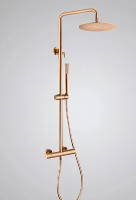 Immagine prodotto di Set doccia a pioggia WEBO Atlanta | miscelatore termostatico in ottone | tecnologia Air-Flow & Clean | rame | soffione e doccetta regolabili