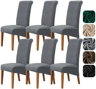 Image de Housses de siège extensibles Unyqoos® – lot de 6, protections élastiques pour chaises avec dossier haut (sans accoudoirs), adaptées à la plupart des chaises de salle à manger