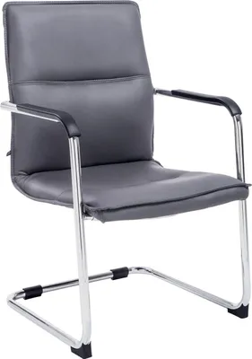 Obrázok produktu pre Stolička pre návštevníkov - Stolička pre hostí - Ergonomické podrúčky, Imitácia kože a chrómový dizajn | Farba: sivá