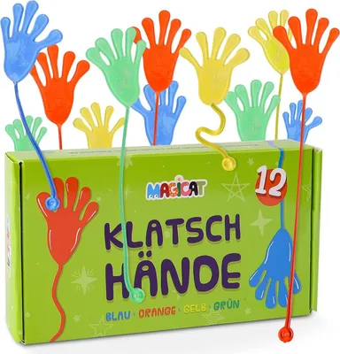 Produktbild von Magicat Premium Klatschhände Set, 12 klebrige Glibberhände I Geburtstag, Mitgebsel, Mitbringsel, Give Aways - Jungen und Mädchen, perfekt nach einem Kindergeburtstag oder einer Party
