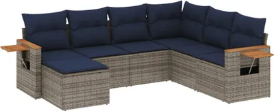 Produktbild von vidaXL 7-tlg. Garten-Sofagarnitur mit Kissen Grau Poly Rattan