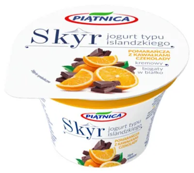 Zdjęcie produktu dla Skyr jogurt typu islandzkiego pomarańcza z kawałkami czekolady Piątnica 150 g