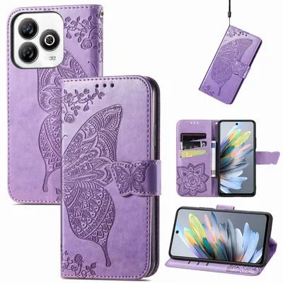Productafbeelding van Voor ZTE Blade A75 4G: Kunstleren telefoonhoesje met vlinderdesign, lichtpaars