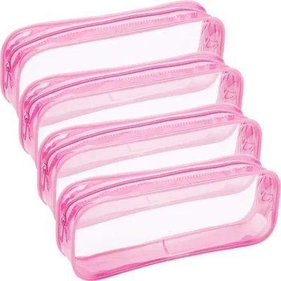 Obrázok produktu pre Puzdro z PVC s veľkým úložným priestorom na školské potreby a kozmetiku (ružová taška s priehradkami a zipsom)