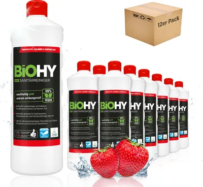 Produktbild von BiOHY Sanitärreiniger Plus, Badreiniger, Kalklöser, Badezimmer Reiniger, 12 x 1 l