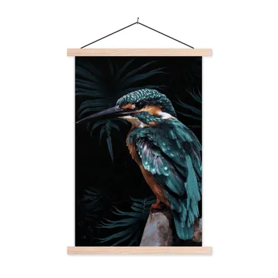 Produktbild von MuchoWow® Textilposter Eisvogel - Blau - Pflanzen 60x90 cm mit holzfarbenen Rahmen - Textil