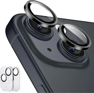 Produktbild von Kamera Schutzfolie für iPhone 15/14, Armorite Glas, 2 Stück, Schwarz
